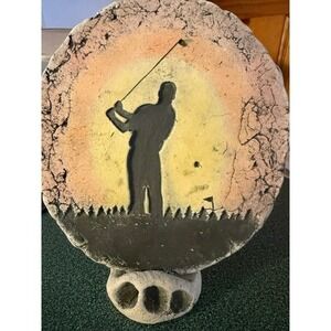 Shapes of Clay by Stan Mt St Helens Ash Golfer Silhouette Plaque Hand Painted